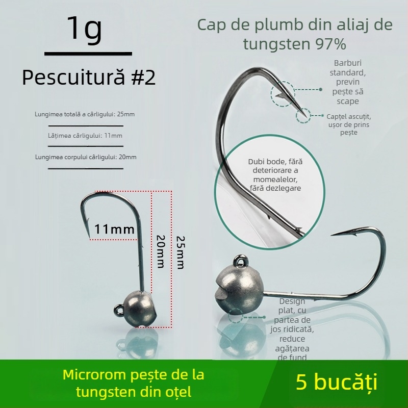 Cârlig de pescuit cu cap de oțel wolfram, fără cârlig, pentru biban negru, anti-încâlcire, pescuit în lac rezervoar