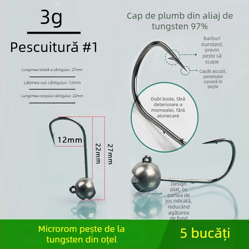 Cârlig de pescuit cu cap de oțel wolfram, fără cârlig, pentru biban negru, anti-încâlcire, pescuit în lac rezervoar