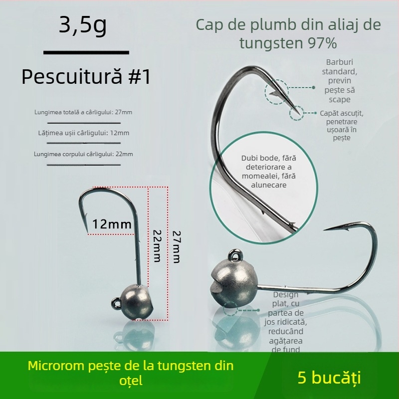 Cârlig de pescuit cu cap de oțel wolfram, fără cârlig, pentru biban negru, anti-încâlcire, pescuit în lac rezervoar