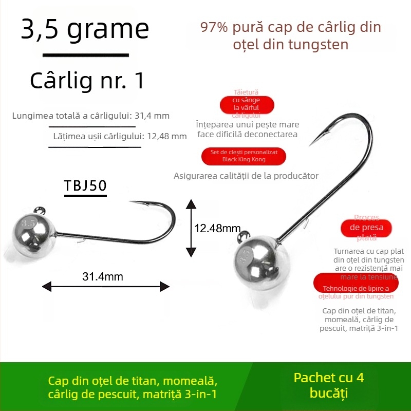 Cârlig de pescuit cu cap de oțel wolfram, fără cârlig, pentru biban negru, anti-încâlcire, pescuit în lac rezervoar