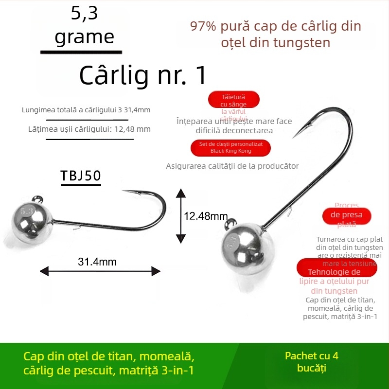 Cârlig de pescuit cu cap de oțel wolfram, fără cârlig, pentru biban negru, anti-încâlcire, pescuit în lac rezervoar
