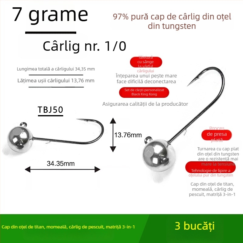 Cârlig de pescuit cu cap de oțel wolfram, fără cârlig, pentru biban negru, anti-încâlcire, pescuit în lac rezervoar