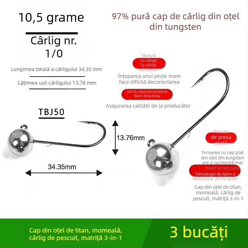Cârlig de pescuit cu cap de oțel wolfram, fără cârlig, pentru biban negru, anti-încâlcire, pescuit în lac rezervoar
