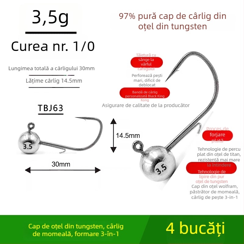 Cârlig de pescuit cu cap de oțel wolfram, fără cârlig, pentru biban negru, anti-încâlcire, pescuit în lac rezervoar