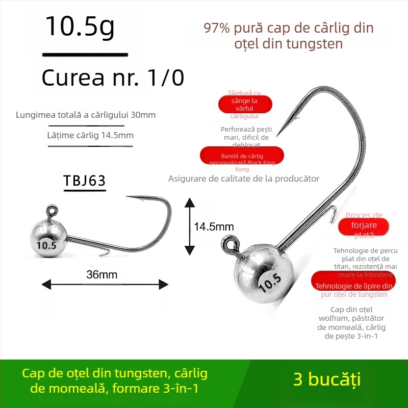 Cârlig de pescuit cu cap de oțel wolfram, fără cârlig, pentru biban negru, anti-încâlcire, pescuit în lac rezervoar