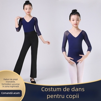 Combinezon cu plasă pentru copii – Balet, Fete, Vară, 90% Spandex, Fibre din cărbune de bambus, Vârsta 3-8 ani