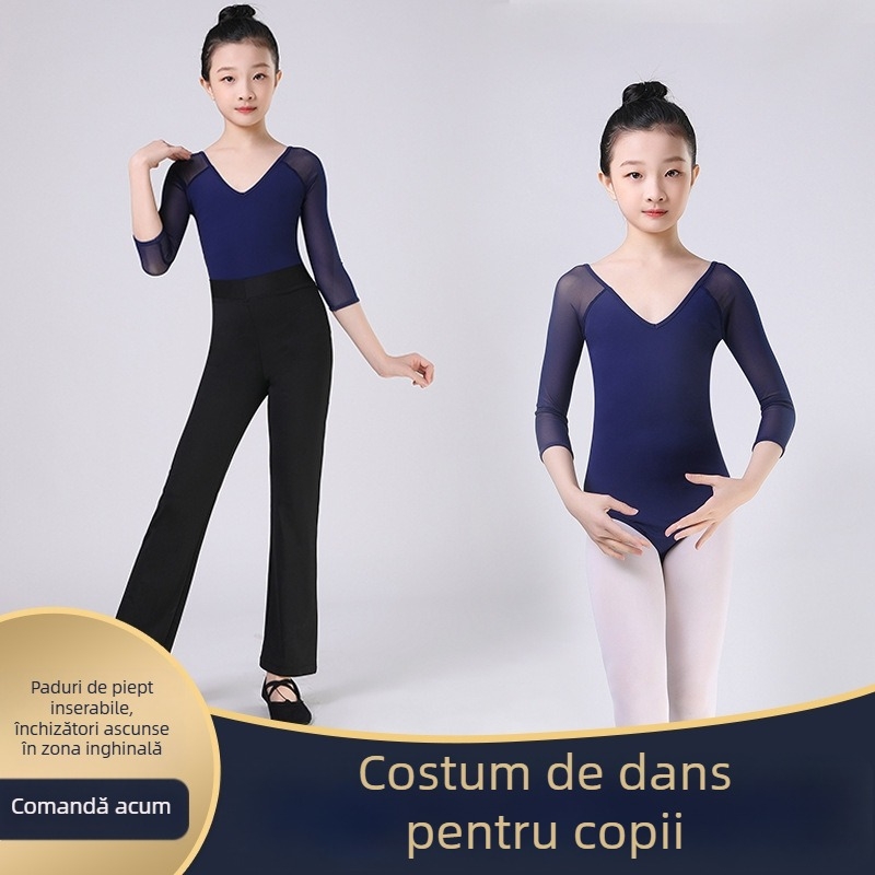 Combinezon cu plasă pentru copii – Balet, Fete, Vară, 90% Spandex, Fibre din cărbune de bambus, Vârsta 3-8 ani
