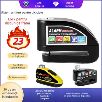 Blocare disc cu alarmă pentru motociclete și biciclete electrice, alarmă reîncărcabilă (Model: Alarm disc brake lock; Material: Alloy steel ABS; Brand: Strong Valley; Greutate: 460 g; Domeniu: diverse vehicule cu disc de frână)