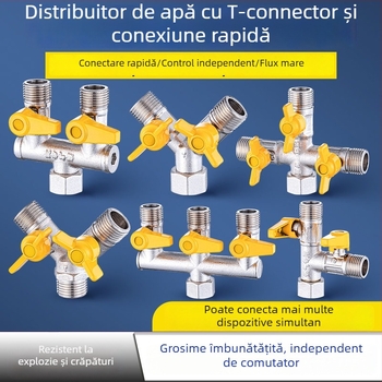 Distribuitor de apă pentru robinet din alamă, 1 intrare 3 ieșiri, cu filet, 0–90°C
