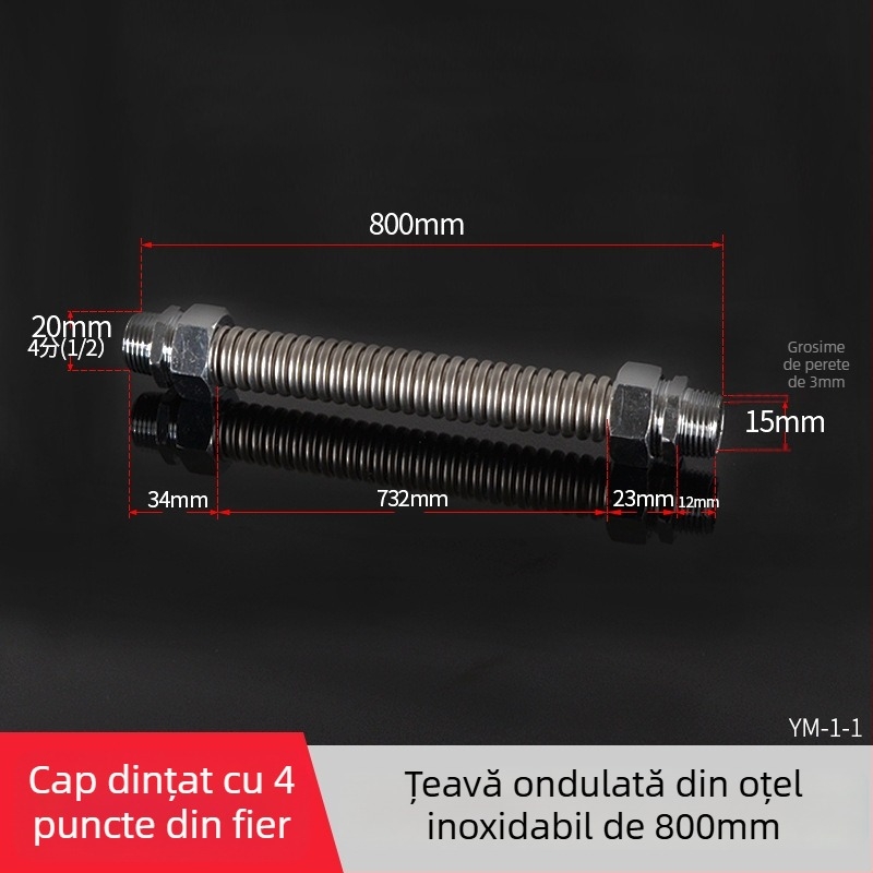Țeavă ondulată din oțel inoxidabil cu cap de fier pentru aer condiționat central — presiune nominală 1,6, temperatură de funcționare 120°C, model Țeavă ondulată cu cap de fier