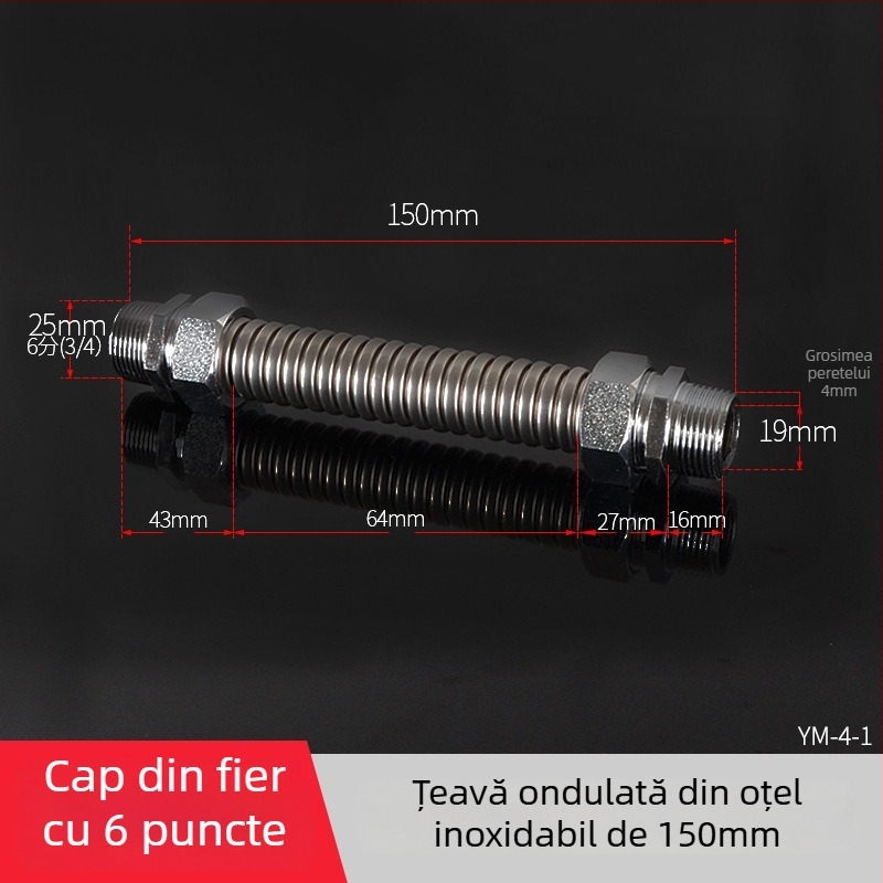 Țeavă ondulată din oțel inoxidabil cu cap de fier pentru aer condiționat central — presiune nominală 1,6, temperatură de funcționare 120°C, model Țeavă ondulată cu cap de fier