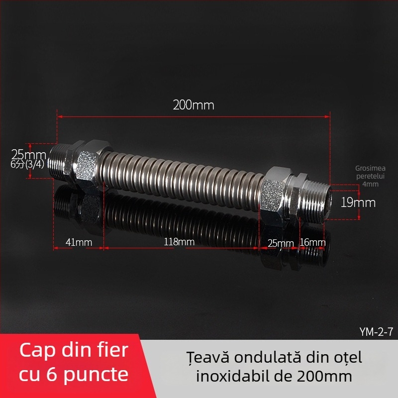 Țeavă ondulată din oțel inoxidabil cu cap de fier pentru aer condiționat central — presiune nominală 1,6, temperatură de funcționare 120°C, model Țeavă ondulată cu cap de fier