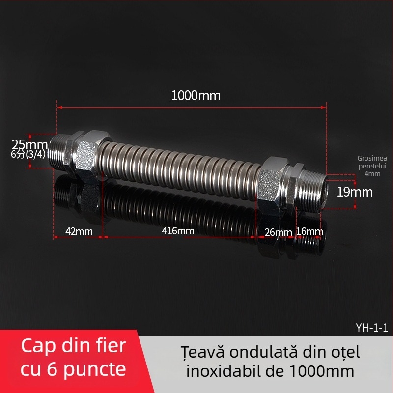 Țeavă ondulată din oțel inoxidabil cu cap de fier pentru aer condiționat central — presiune nominală 1,6, temperatură de funcționare 120°C, model Țeavă ondulată cu cap de fier