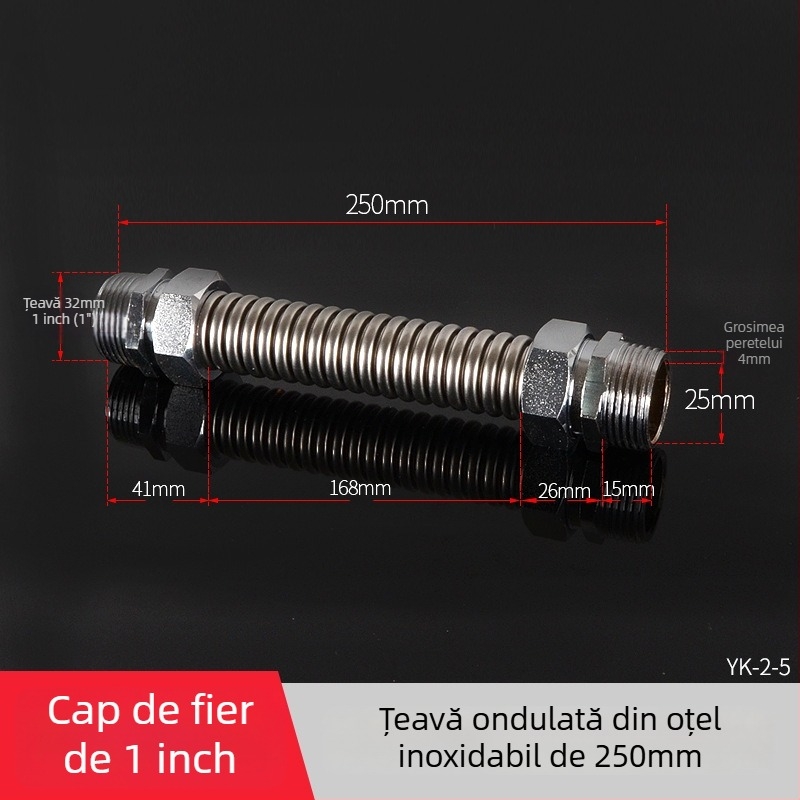 Țeavă ondulată din oțel inoxidabil cu cap de fier pentru aer condiționat central — presiune nominală 1,6, temperatură de funcționare 120°C, model Țeavă ondulată cu cap de fier