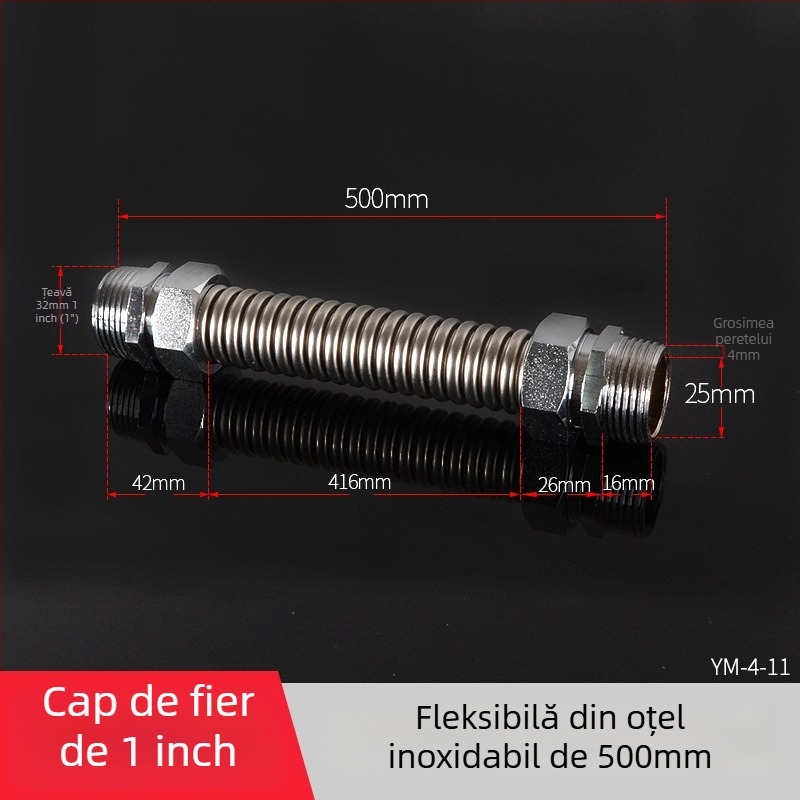 Țeavă ondulată din oțel inoxidabil cu cap de fier pentru aer condiționat central — presiune nominală 1,6, temperatură de funcționare 120°C, model Țeavă ondulată cu cap de fier