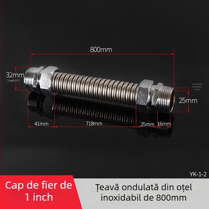 Țeavă ondulată din oțel inoxidabil cu cap de fier pentru aer condiționat central — presiune nominală 1,6, temperatură de funcționare 120°C, model Țeavă ondulată cu cap de fier