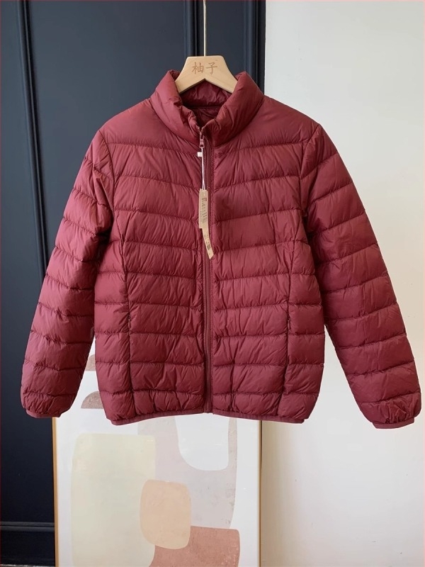 Jachetă subțire din nylon cu puf de rață alb, 85-90% conținut, guler înalt, fermoar