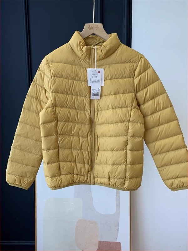 Jachetă subțire din nylon cu puf de rață alb, 85-90% conținut, guler înalt, fermoar