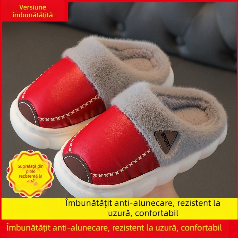 Papuci de casă din bumbac, unisex, cu model cartoon, cu partea superioară din PVC și talpă din PVC, potrivite pentru vârstele 4–6 și 13–16 ani, pentru purtare de iarnă în interior