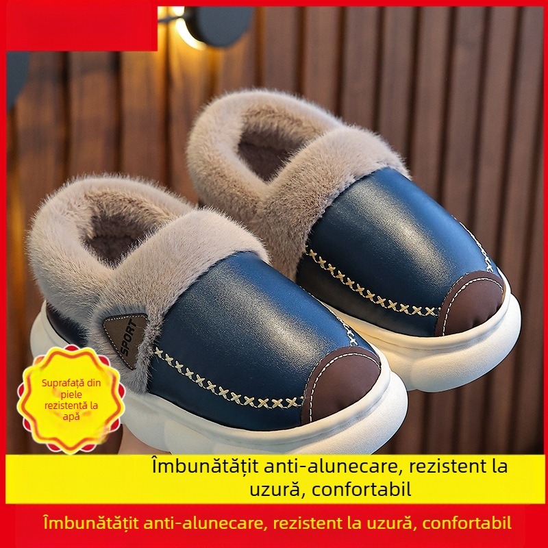 Papuci de casă din bumbac, unisex, cu model cartoon, cu partea superioară din PVC și talpă din PVC, potrivite pentru vârstele 4–6 și 13–16 ani, pentru purtare de iarnă în interior