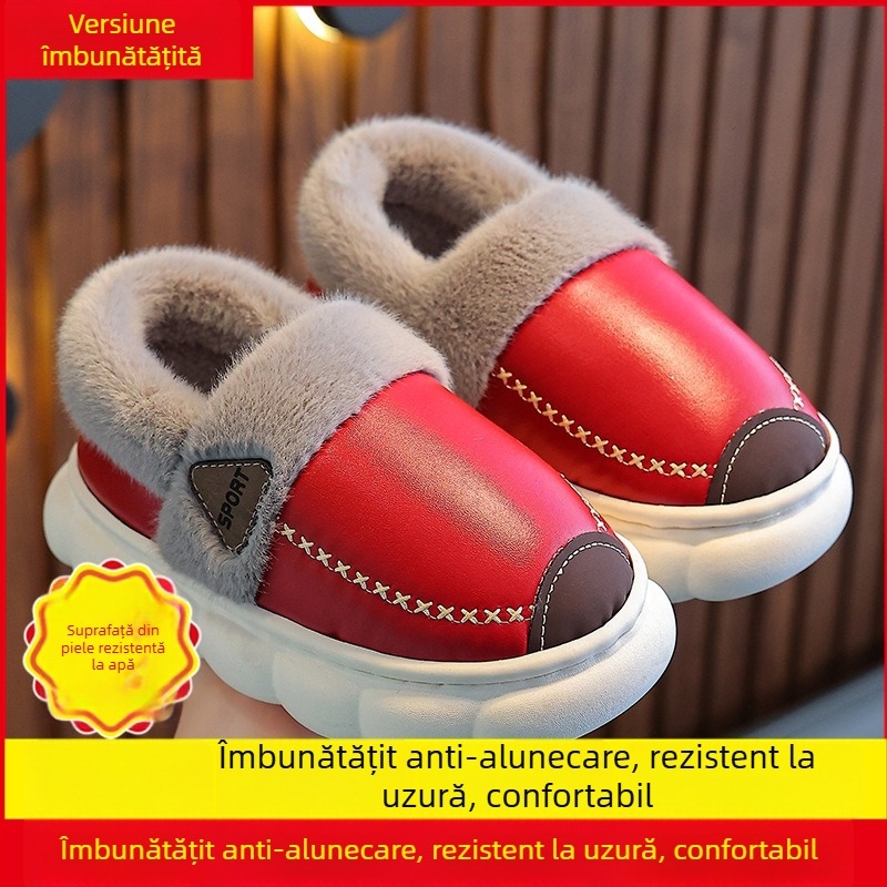 Papuci de casă din bumbac, unisex, cu model cartoon, cu partea superioară din PVC și talpă din PVC, potrivite pentru vârstele 4–6 și 13–16 ani, pentru purtare de iarnă în interior