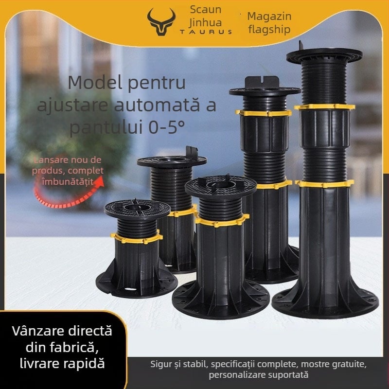 Suport universal cu cap reglabil (0–5°), rază 70–520 mm, capacitate de încărcare 1–2 tone, potrivit pentru ieșiri, acoperișuri și pavaje de terasă