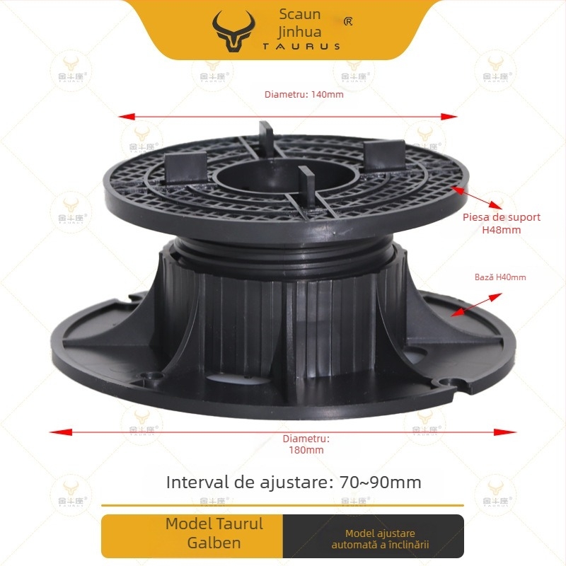 Suport universal cu cap reglabil (0–5°), rază 70–520 mm, capacitate de încărcare 1–2 tone, potrivit pentru ieșiri, acoperișuri și pavaje de terasă