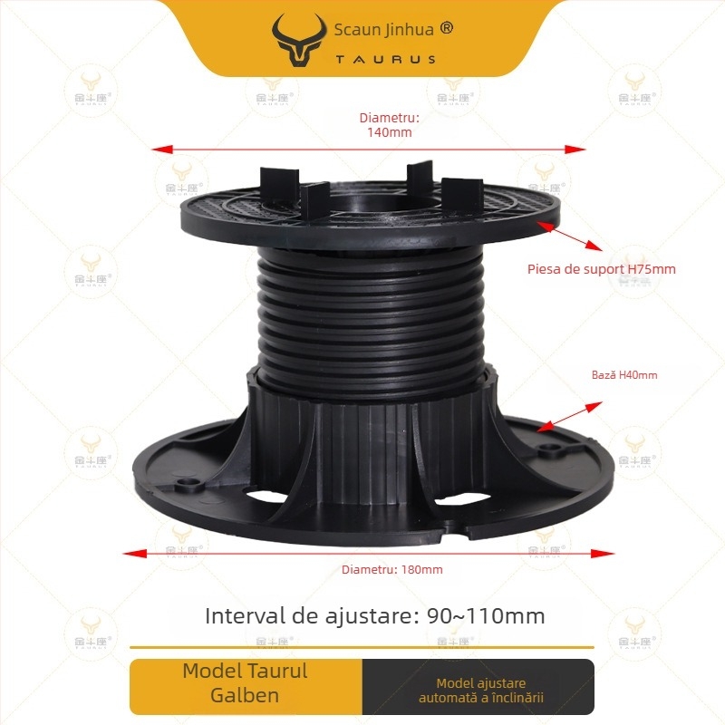 Suport universal cu cap reglabil (0–5°), rază 70–520 mm, capacitate de încărcare 1–2 tone, potrivit pentru ieșiri, acoperișuri și pavaje de terasă