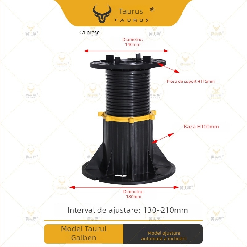 Suport universal cu cap reglabil (0–5°), rază 70–520 mm, capacitate de încărcare 1–2 tone, potrivit pentru ieșiri, acoperișuri și pavaje de terasă