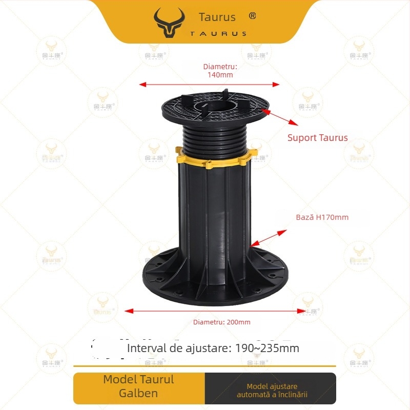 Suport universal cu cap reglabil (0–5°), rază 70–520 mm, capacitate de încărcare 1–2 tone, potrivit pentru ieșiri, acoperișuri și pavaje de terasă