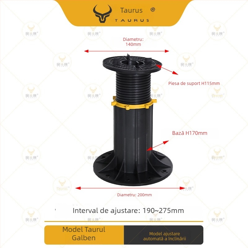Suport universal cu cap reglabil (0–5°), rază 70–520 mm, capacitate de încărcare 1–2 tone, potrivit pentru ieșiri, acoperișuri și pavaje de terasă