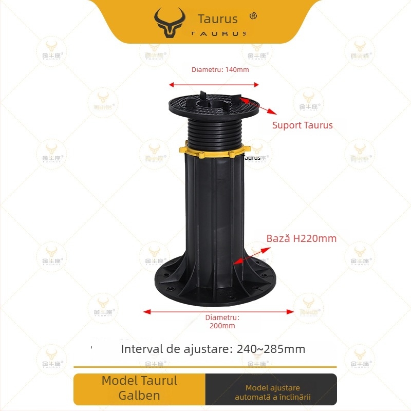 Suport universal cu cap reglabil (0–5°), rază 70–520 mm, capacitate de încărcare 1–2 tone, potrivit pentru ieșiri, acoperișuri și pavaje de terasă