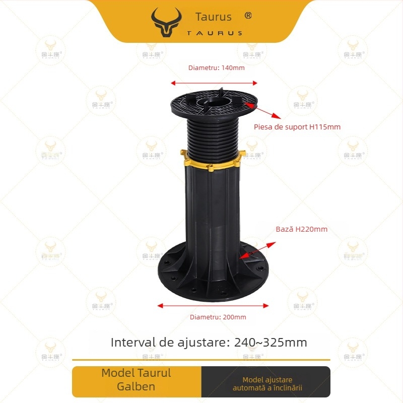Suport universal cu cap reglabil (0–5°), rază 70–520 mm, capacitate de încărcare 1–2 tone, potrivit pentru ieșiri, acoperișuri și pavaje de terasă