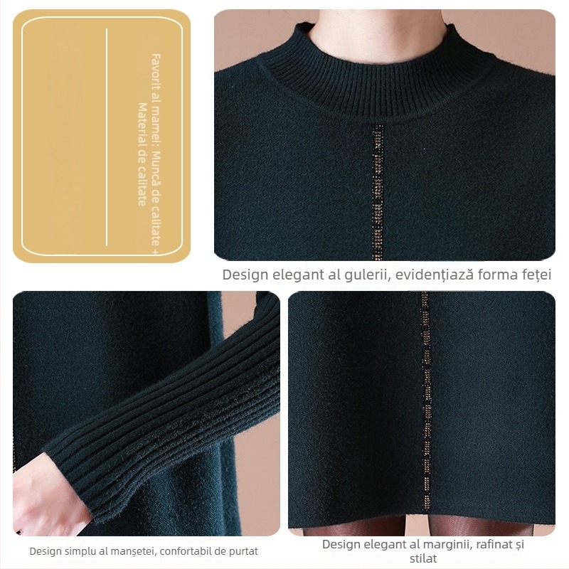 Set feminin etnic încălzit: Top tricotat din plasă și fustă lungă, conținut blană de iepure 80–90%, stil proaspăt și drăguț