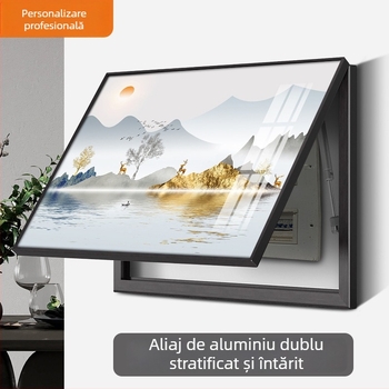 Pictură decorativă pentru cutia de contoare electrice, peisaj, atârnat, ramă din aliaj de aluminiu, pictură din porțelan cristal, stil chinezesc nou