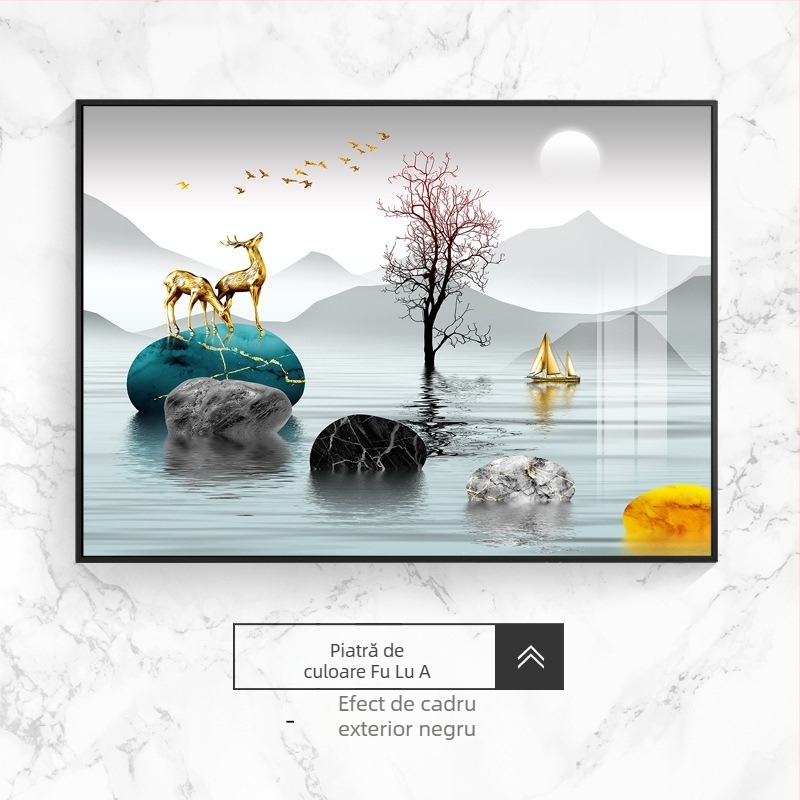 Pictură decorativă pentru cutia de contoare electrice, peisaj, atârnat, ramă din aliaj de aluminiu, pictură din porțelan cristal, stil chinezesc nou