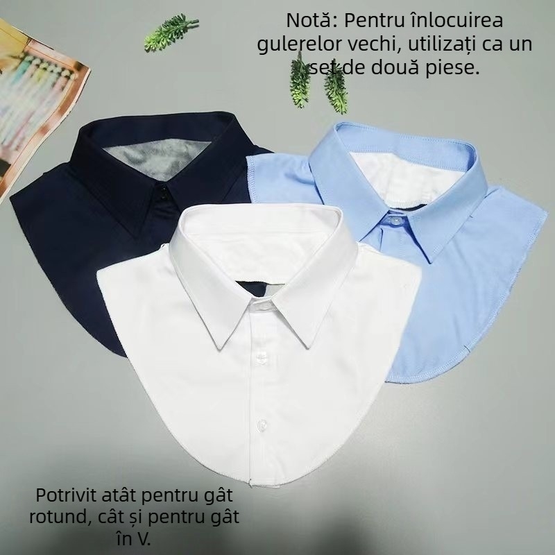 Guler detașabil din bumbac, culoare solidă, căptușeală groasă de fleece, design faux two-piece, protecție împotriva frigului pentru gât, guler de pulover, stil rotund sau în V