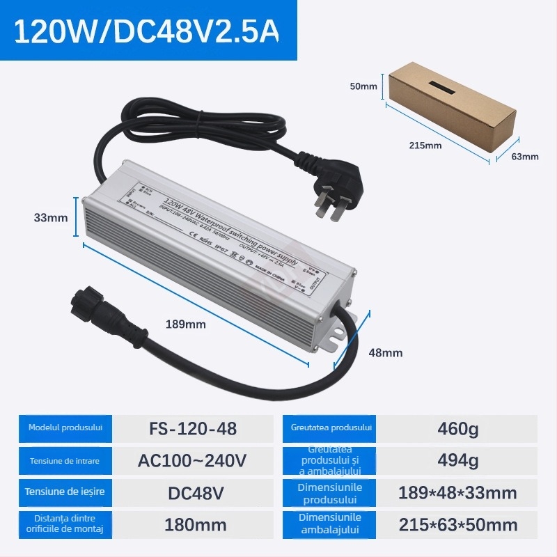 Sursă de alimentare pentru umidificator ultrasonic – 100W–800W, DC36V/45V/48V, IP67, Sursă de alimentare cu comutare, CE ROHS