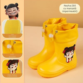 Ghete de ploaie pentru copii, până la gleznă, exterior PVC, impermeabile, talpă antiaderentă, căptușeală din bumbac, pentru vârste 6 luni–6 ani
