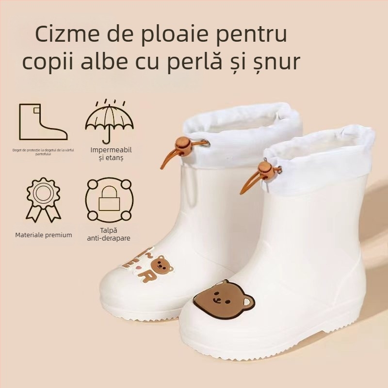 Ghete de ploaie pentru copii, până la gleznă, exterior PVC, impermeabile, talpă antiaderentă, căptușeală din bumbac, pentru vârste 6 luni–6 ani