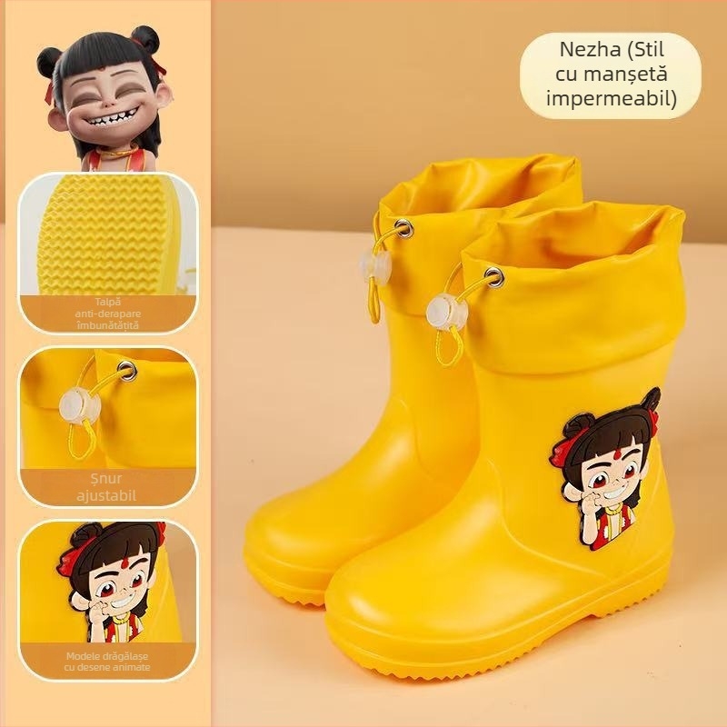 Ghete de ploaie pentru copii, până la gleznă, exterior PVC, impermeabile, talpă antiaderentă, căptușeală din bumbac, pentru vârste 6 luni–6 ani