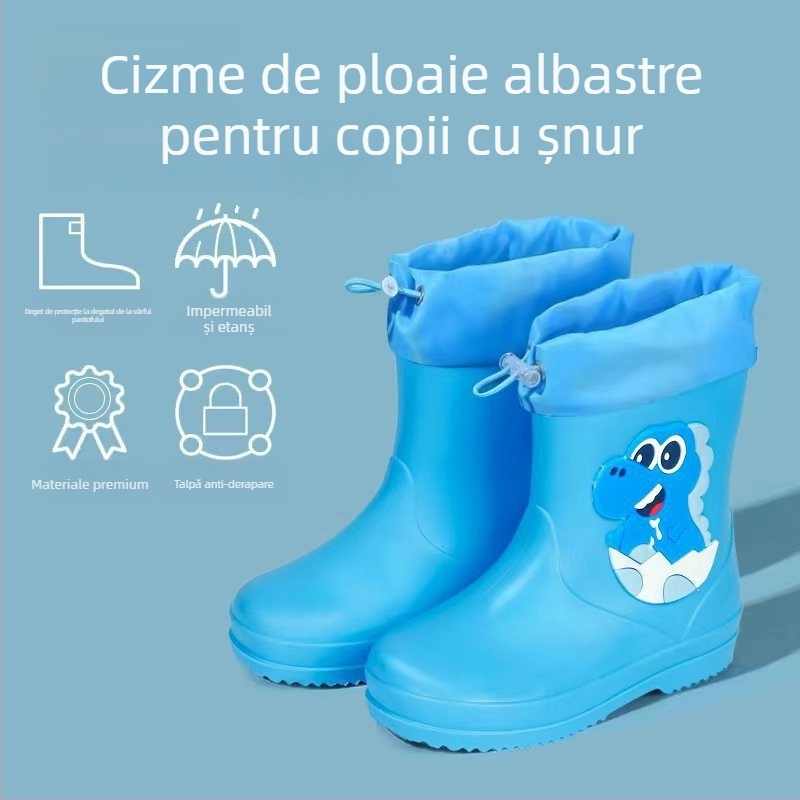 Ghete de ploaie pentru copii, până la gleznă, exterior PVC, impermeabile, talpă antiaderentă, căptușeală din bumbac, pentru vârste 6 luni–6 ani