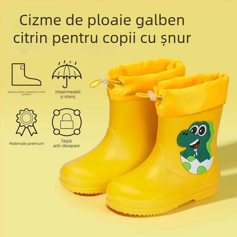 Ghete de ploaie pentru copii, până la gleznă, exterior PVC, impermeabile, talpă antiaderentă, căptușeală din bumbac, pentru vârste 6 luni–6 ani