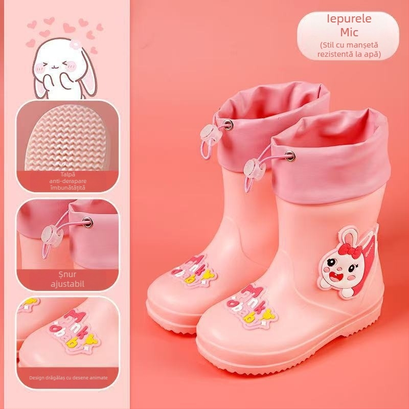 Ghete de ploaie pentru copii, până la gleznă, exterior PVC, impermeabile, talpă antiaderentă, căptușeală din bumbac, pentru vârste 6 luni–6 ani