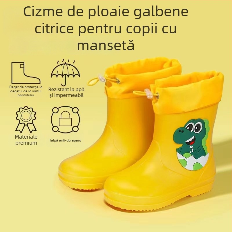 Ghete de ploaie pentru copii, până la gleznă, exterior PVC, impermeabile, talpă antiaderentă, căptușeală din bumbac, pentru vârste 6 luni–6 ani