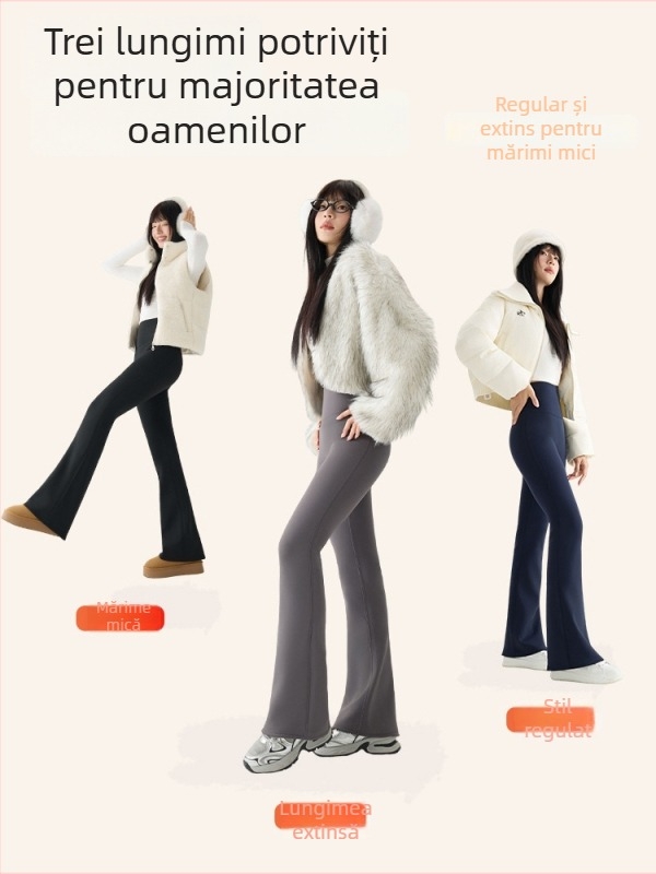 Pantaloni bootcut pentru talie mică, cu siluetă ușor evazată, căptușeală groasă de fleece, elasticitate înaltă