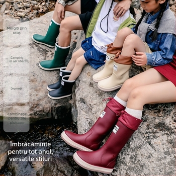 Cizme de ploaie, partea superioară din PVC, talpă plată, model monocrom, unisex