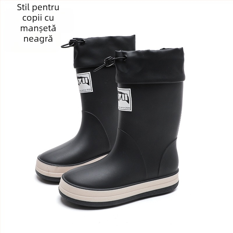 Cizme de ploaie, partea superioară din PVC, talpă plată, model monocrom, unisex