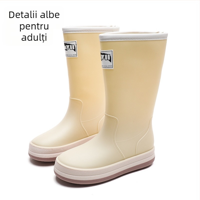 Cizme de ploaie, partea superioară din PVC, talpă plată, model monocrom, unisex