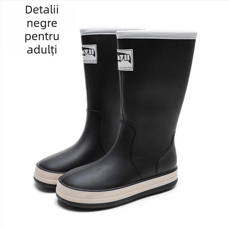 Cizme de ploaie, partea superioară din PVC, talpă plată, model monocrom, unisex